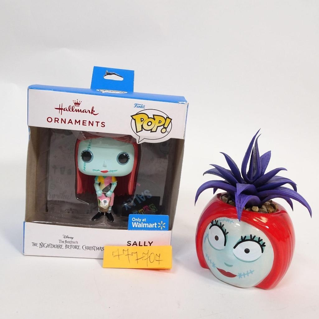 Sally - The Nightmare Before Christmas: Collector's themed bundle inspired by The Nightmare Before Christmas. Condition: Very good; ornament boxed, planter with no cracks (light signs of use may be present). Sold as one complete bundle, exa