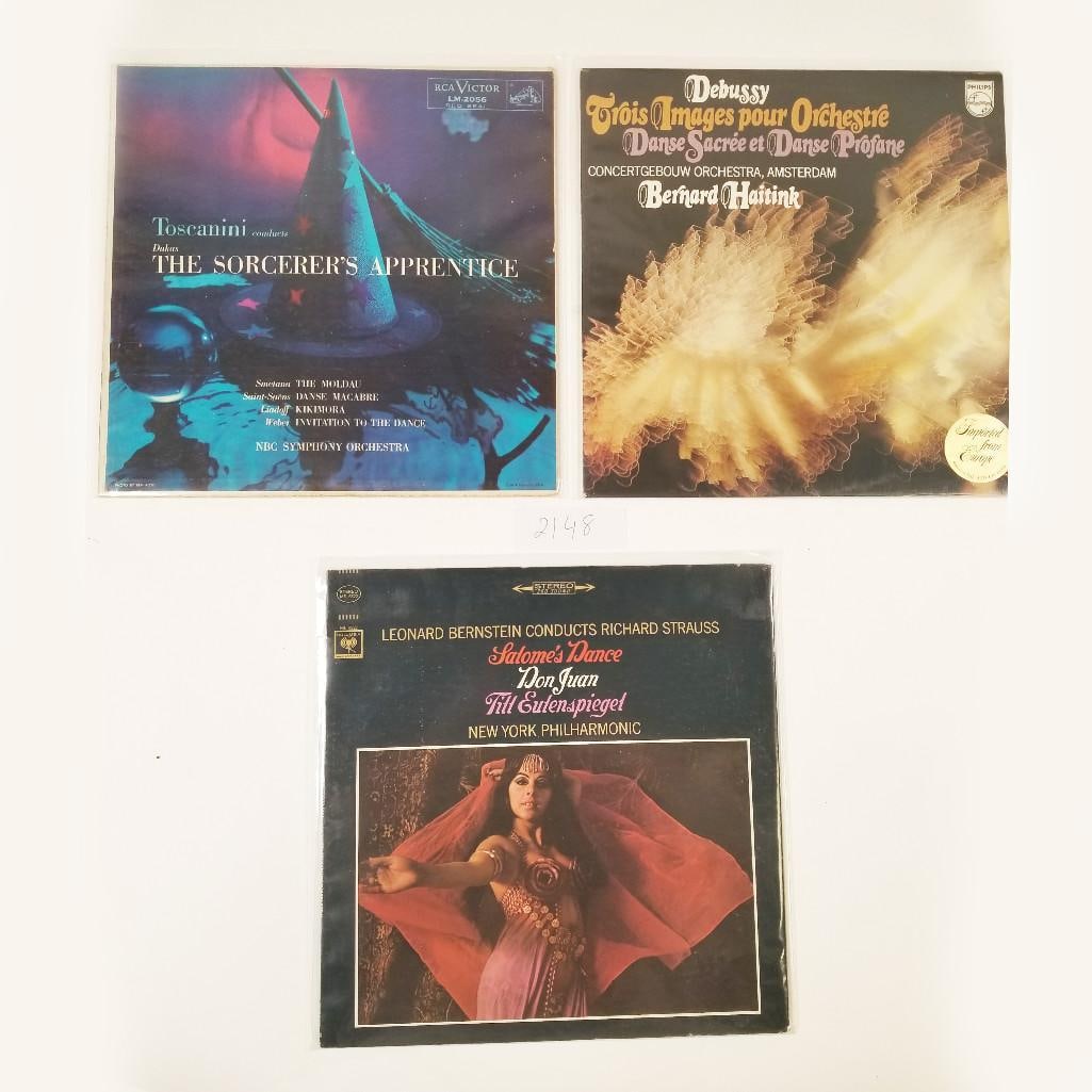 Vintage Vinyl Records Set of 3 (Leonard Bernstein, Toscanini, Debussy): Vintage Vinyl Records Set of 3 (Leonard Bernstein, Toscanini, Debussy)- Sold as-is, condition varies. See photos for details.