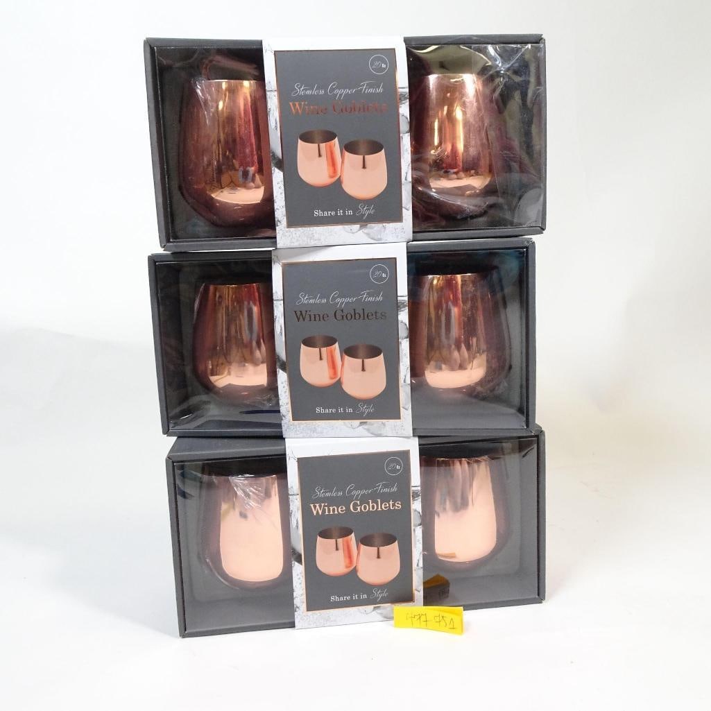 Stemless Copper Finish Wine Goblets - 8