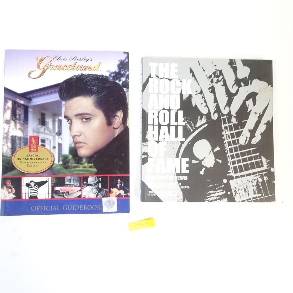 Book Lot: This auction features a two-book lot celebrating rock & roll history, including one dedicated to Elvis Presley and one comprehensive reference to the Rock & Roll Hall of Fame. Both books are in pre-ow