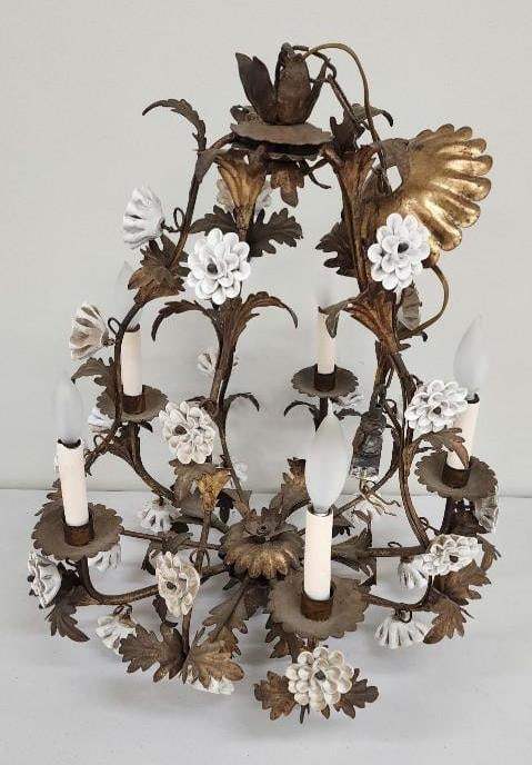 Vintage Italian Florentine Tole Floral Chandelier (1 of 5)