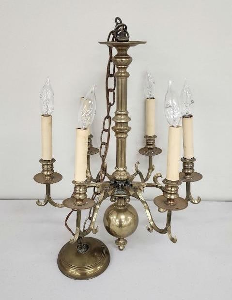 Vintage Dutch Colonial Style Brass Chandelier with Spherical Center – 6 Lights (1 of 4)