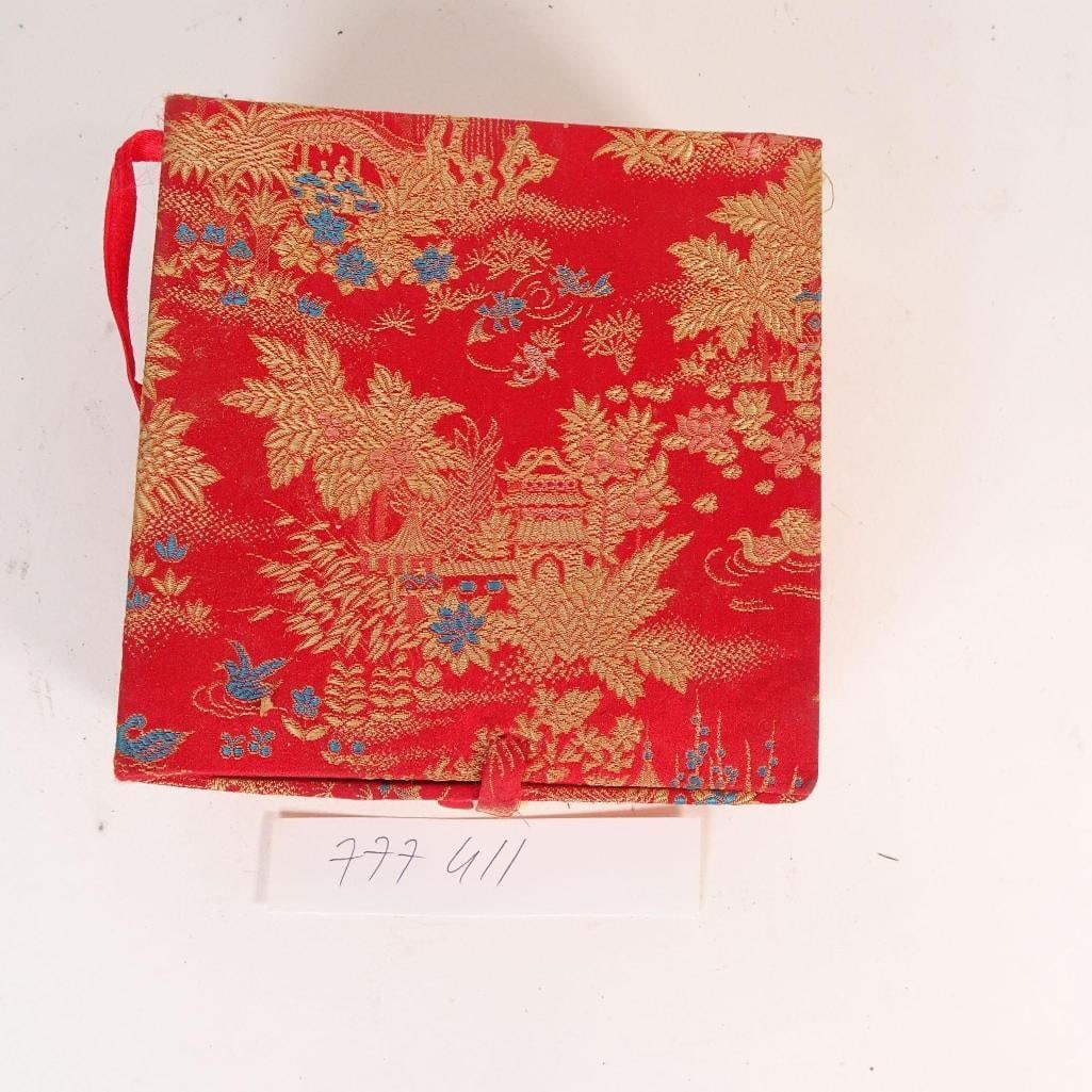 Chinese Carved Stone Chop Seal w/ Foo Dogs: Vintage Chinese carved stone seal, hand-carved and topped with a guardian lion (Foo Dog), a traditional symbol of protection, power, and authority. The seal is housed in an original red silk case, ric