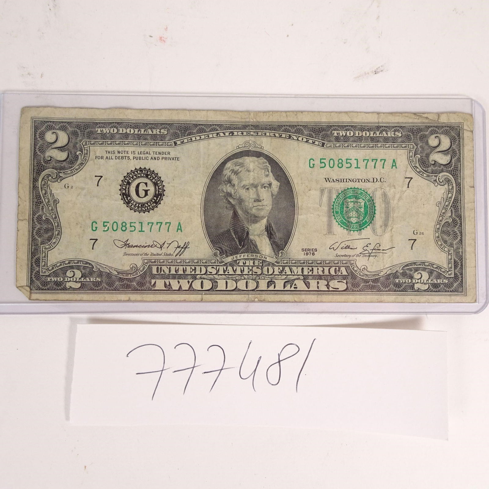Authentic U.S. $2 Dollar Bill - 1976 (1 of 2)