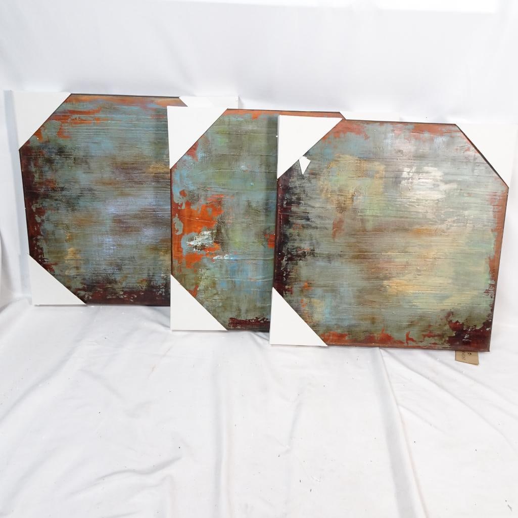 Uttermost Abstract Wall Art Canvas (3): Beautiful Uttermost abstract wall art canvas featuring a rich blend of earthy tones including rust, turquoise, bronze, and muted blue. The textured surface and layered brushwork create depth and movem
