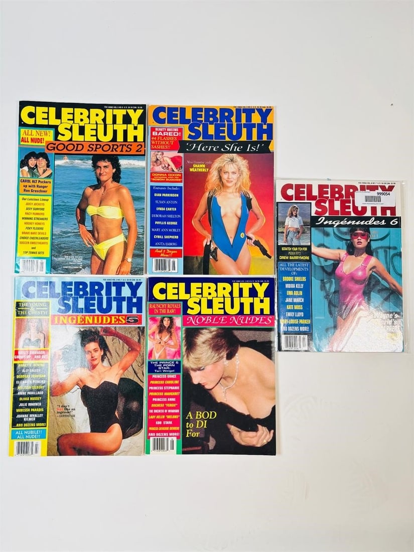 Celebrity Sleuth Magazines Featuring Princess Di: set of five (5) vintage issues of Celebrity Sleuth Magazine. Known for its unique blend of "investigative" celebrity reporting and high-quality swimsuit and glamour photography, this publication is a 