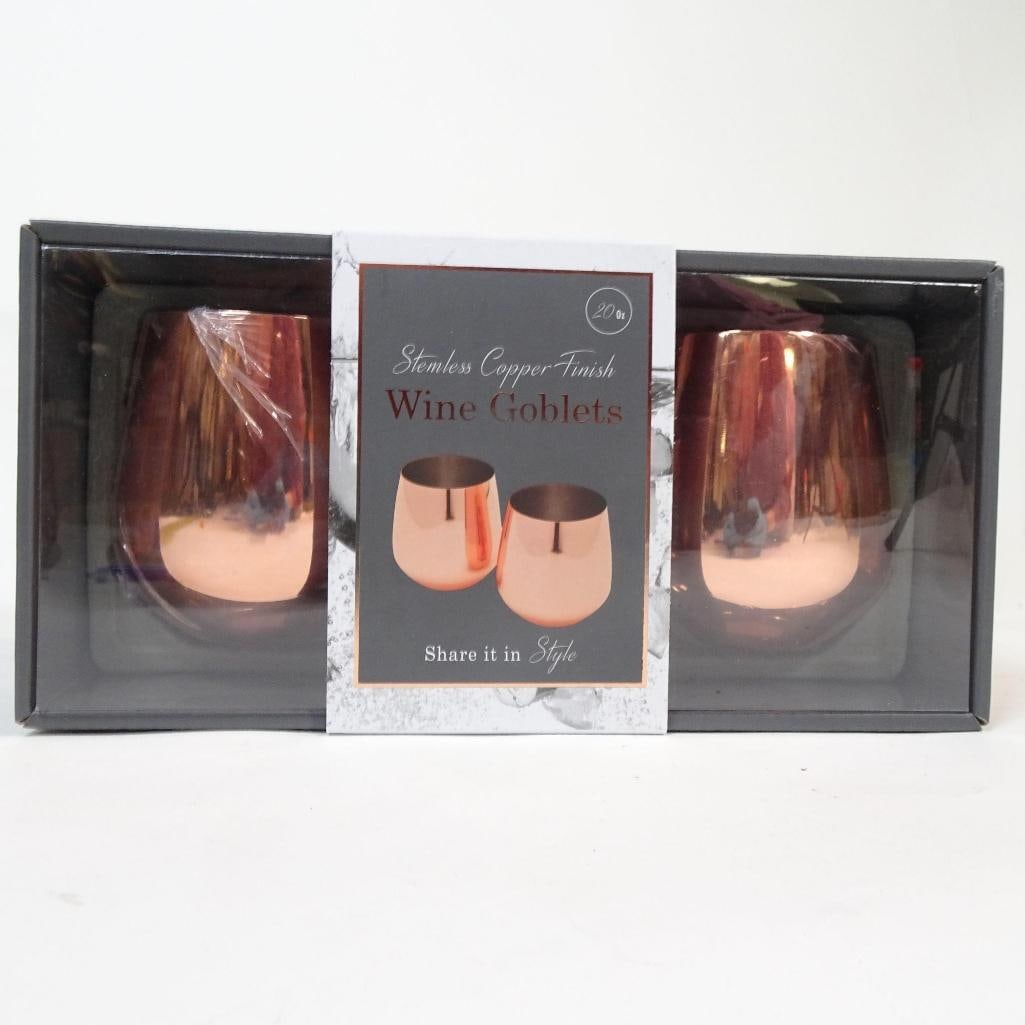 Stemless Copper Finish Wine Goblets - 4