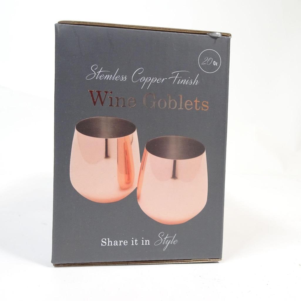 Stemless Copper Finish Wine Goblets - 7