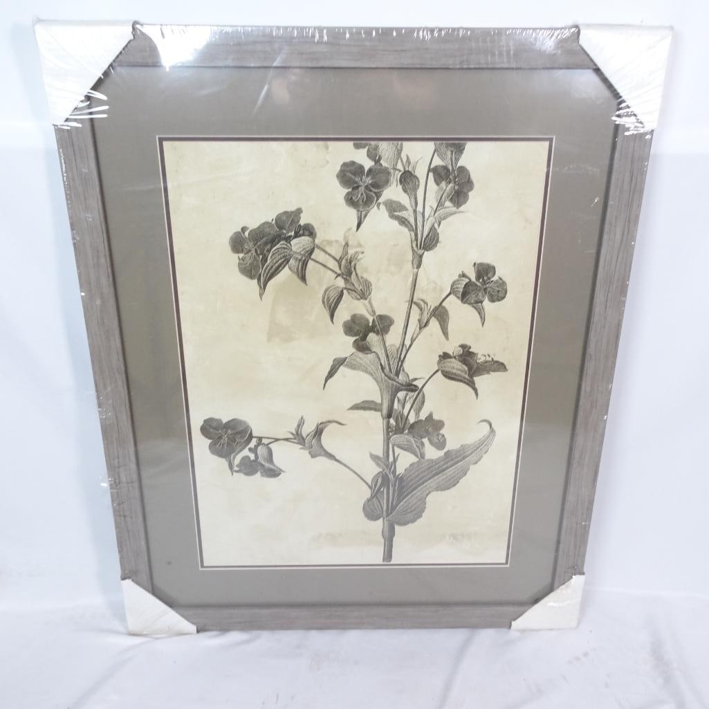 Vintage Style Botanical Wall Art Framed Print: Elegant botanical illustration featuring a vintage-style floral sketch in soft neutral tones. This framed artwork has a timeless gallery aesthetic, perfect for farmhouse, traditional, transitional,