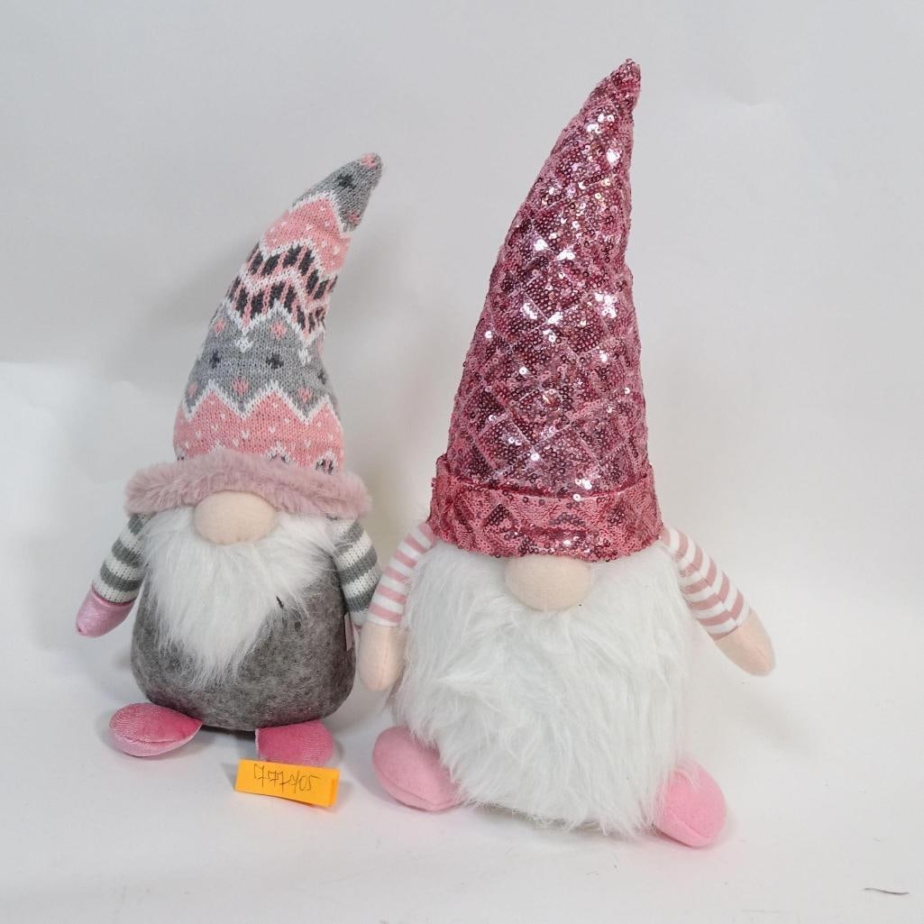 Decorative Gnome Set: Adorable set of two decorative gnomes in a soft pink and gray color palette. Perfect for home décor, seasonal displays, or gifting. Condition: Very good, clean and well kept. Sold as a set of 2,