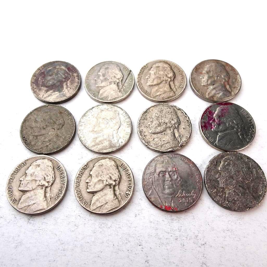 USA Jefferson Nickel Set of 12 (1949-2015): Diverse collection perfect for starting a collection, filling gaps, or for educational purposes. Years and mint marks included in the set may vary from the photos, but will fall within the stated