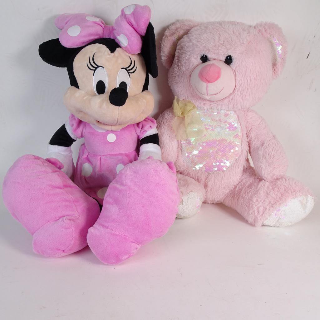 Large Stuffed Animal Lot Soft Toy Bundle: Cute plush toy lot featuring a classic Disney character and a soft pink teddy bear ? perfect for kids, collectors, or gift bundles. Condition: Pre-owned condition with light cosmetic wear from use and