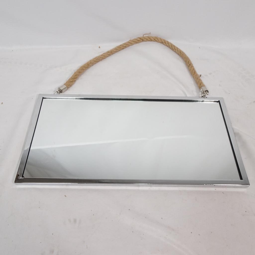 Modern Rectangular Wall Mirror: Modern rectangular wall mirror with decorative rope hanger. Perfect for: ? Entryway decor ? Bathroom accent ? Laundry room ? Farmhouse / coastal style interiors ?