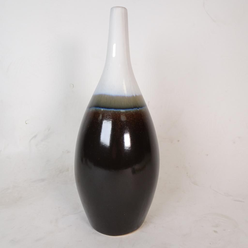 Modern Tall Art Pottery Vase Ombre White Brown Glaze (1 of 6)