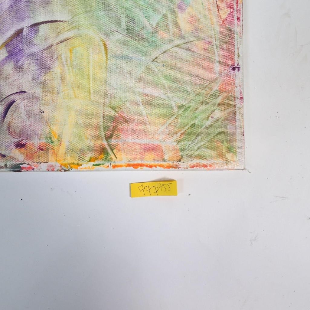 Abstract Pastel Canvas Painting: Original hand-painted abstract artwork on canvas featuring soft pastel tones of pink, green, yellow, and lavender. A calm, modern piece perfect for contemporary, boho, or minimalist interiors. Stretch