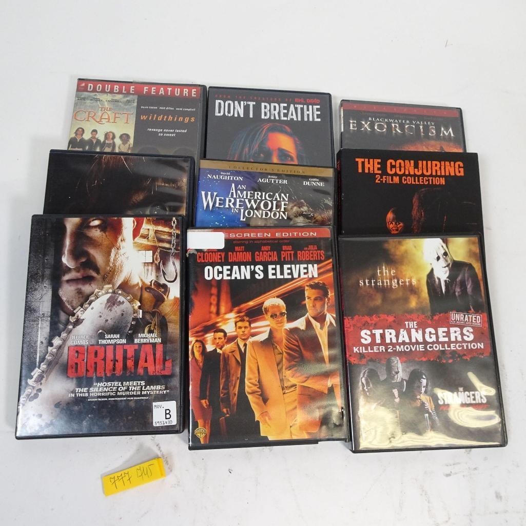 Horror & Thriller DVD Lot: Atmospheric DVD horror & thriller movie lot featuring cult classics, scary favorites, and multi-film collections. Condition: Good to very good, typical wear. Sold as a complete lot only.