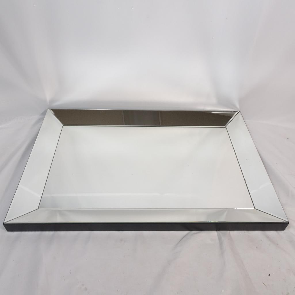 Large Rectangular Wall Mirror Beveled Glass Modern: Elegant rectangular wall mirror featuring beveled mirrored panels and a sleek black frame. The layered mirrored design gives this piece a sophisticated modern look that works beautifully in contempora