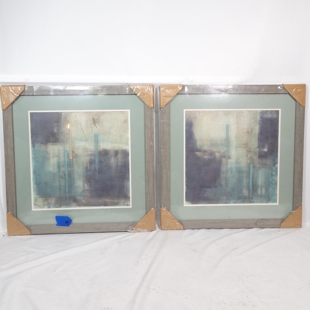Set of 2 Abstract Blue Grey Framed Wall Art Prints: Beautiful set of two abstract framed wall art pieces featuring calming blue, grey, and soft neutral tones. These contemporary prints create a sophisticated modern look, perfect for coastal, minimalist