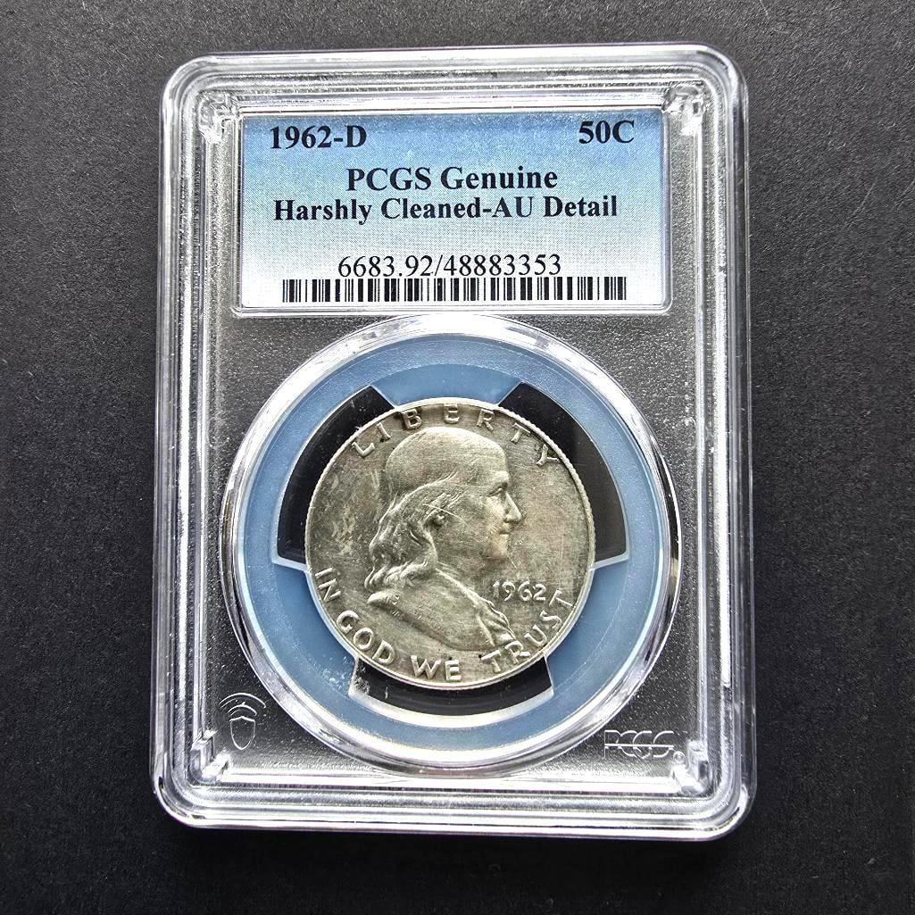 1962-D Franklin Half Dollar ?? PCGS Genuine (Harshly Cleaned, AU Details) (1 of 2)