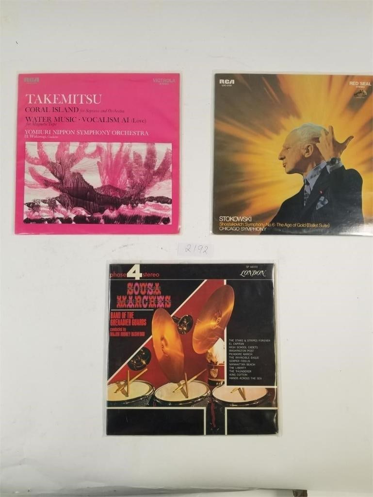 Vintage Vinyl Records Set of 5 (Stokowski, Toru Takemitsu, Beverly Sills, Georg Solti , more): Vintage Vinyl Records Set of 5 (Stokowski, Toru Takemitsu, Beverly Sills, Georg Solti , more)- Sold as-is, condition varies. See photos for details.