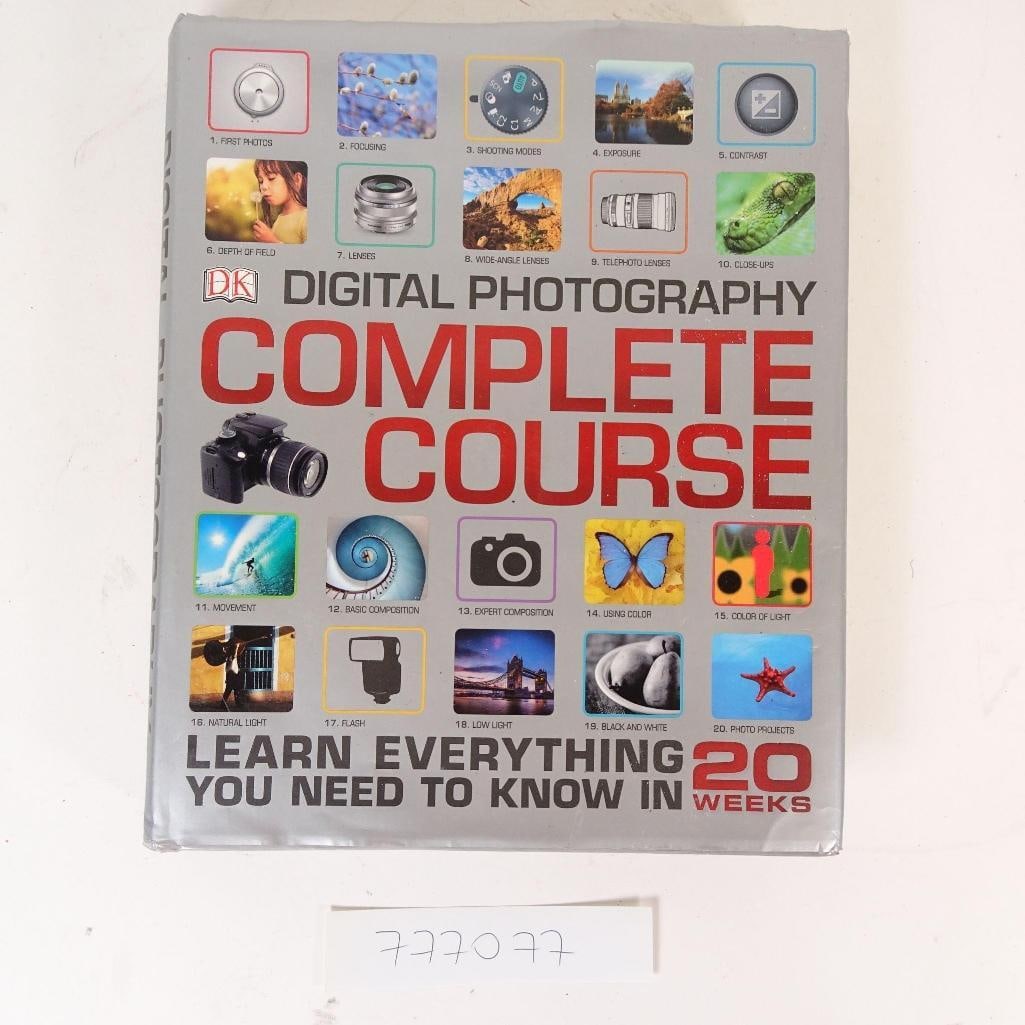 DK Digital Photography Complete Course: This listing features "Digital Photography Complete Course" by DK (Dorling Kindersley), a comprehensive step-by-step guide designed for beginners and photography enthusiasts.The book covers all essent