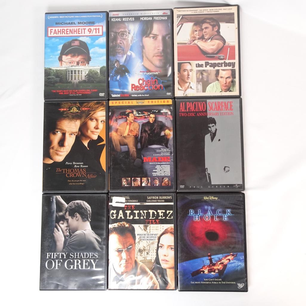 Lot of 9 DVD Movies - Mixed Genre Collection: This auction includes a bundle of 9 DVD movies featuring a mix of drama, thriller, documentary, and classic titles. A great addition for collectors or anyone expanding their DVD movie collection. Cond