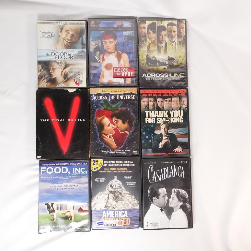 Lot of 9 DVD Movies - Mixed Genre Collection: This auction includes a bundle of 9 DVD films featuring drama, documentaries, classics, and musical titles. A great addition for collectors or anyone looking to expand their movie library. Condition: