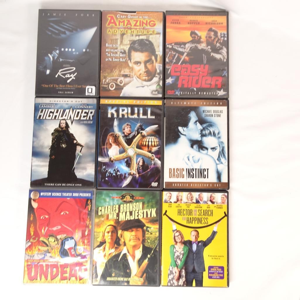 Lot of 9 DVDs - Easy Rider, Highlander, Basic Instinct, Ray + More: Lot of 9 DVD Movies - Action / Drama / Cult Classics Collection This auction includes a bundle of 9 DVD movies featuring classic films, action titles, and award-winning dramas. ? Condition: Pre-owned