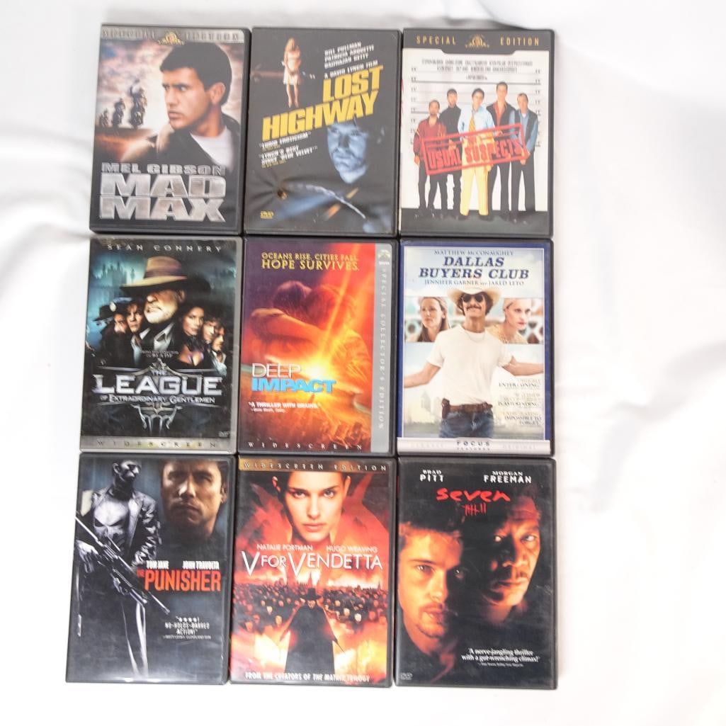 Lot of 9 DVDs - Se7en, The Usual Suspects, V for Vendetta + More: Lot of 9 DVD Movies - Action / Thriller / Drama Collection This auction includes a bundle of 9 DVD movies featuring action films, thrillers, and award-winning dramas. Condition: Pre-owned DVDs in orig