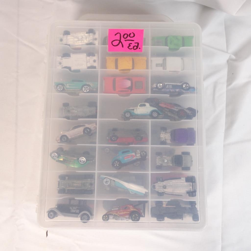 Lot of 30+ Diecast Toy Cars Hot Wheels Matchbox Mixed Models Storage Case Included: Large mixed lot of diecast toy cars including various models, styles, and brands such as Hot Wheels, Matchbox, and similar. This lot includes 30+ cars stored in a convenient plastic organizer case (in