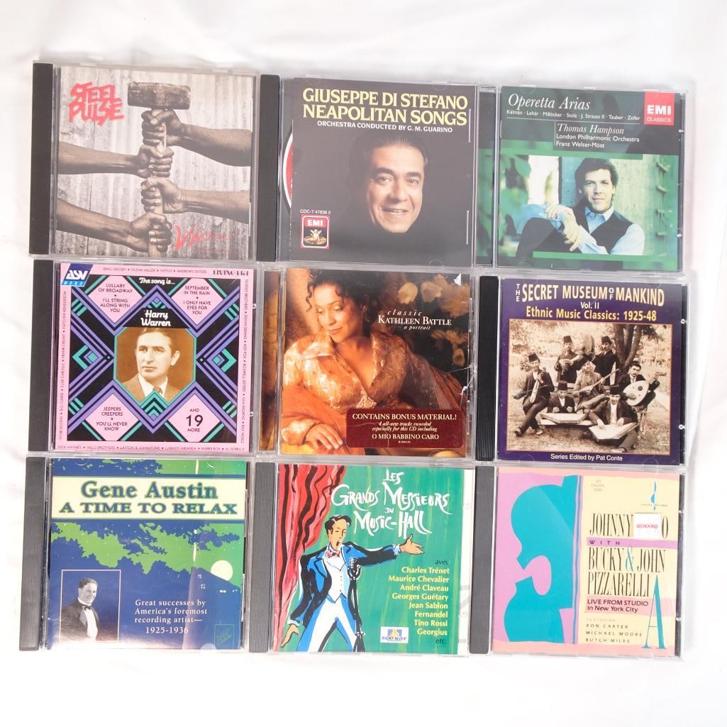 Lot of 9 Music CDs Classical Opera Jazz Kathleen Battle Giuseppe Di Stefano + More: Mixed lot of 9 music CDs featuring a diverse collection of classical, opera, jazz, and international music. A unique lot with a strong vintage and classical focus ? ideal for collectors, niche music l