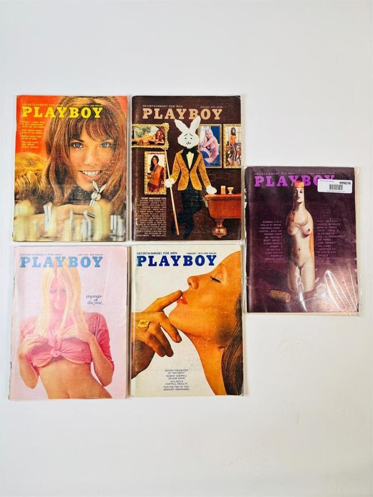 Vintage Playboy Magazines 1972 Iconic Photography: set of five (5) vintage issues of Playboy Magazine. Known for its sophisticated blend of world-class photography, award-winning journalism, and interviews with the most influential figures of the 20th