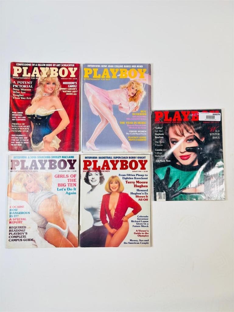 Playboy Magazine 80s Collection - Set of 5: set of five (5) vintage issues of Playboy Magazine. Known for its sophisticated blend of world-class photography, award-winning journalism, and interviews with the most influential figures of the 20th