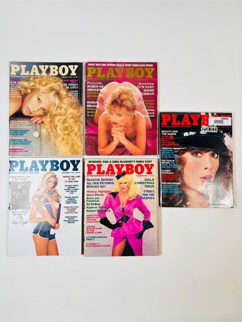 Playboy Magazine Collection from 1982: set of five (5) vintage issues of Playboy Magazine. Known for its sophisticated blend of world-class photography, award-winning journalism, and interviews with the most influential figures of the 20th