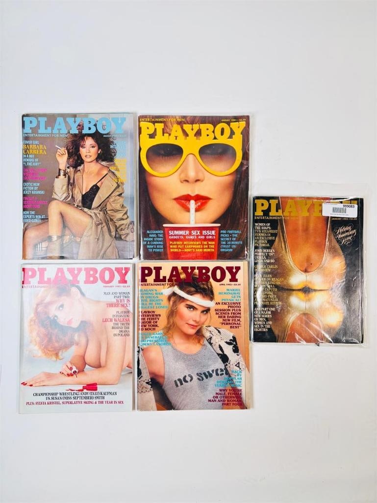 1982 Vintage Playboy Magazines: set of five (5) vintage issues of Playboy Magazine. Known for its sophisticated blend of world-class photography, award-winning journalism, and interviews with the most influential figures of the 20th