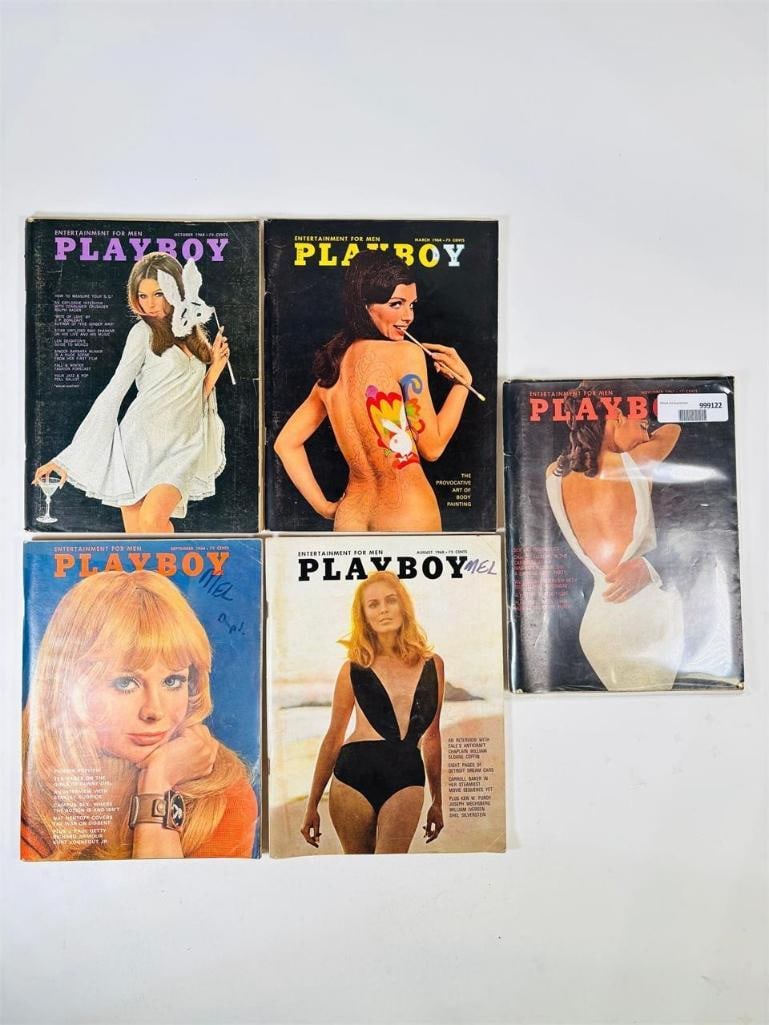 Vintage Playboy Magazines 1968: set of five (5) vintage issues of Playboy Magazine. Known for its sophisticated blend of world-class photography, award-winning journalism, and interviews with the most influential figures of the 20th