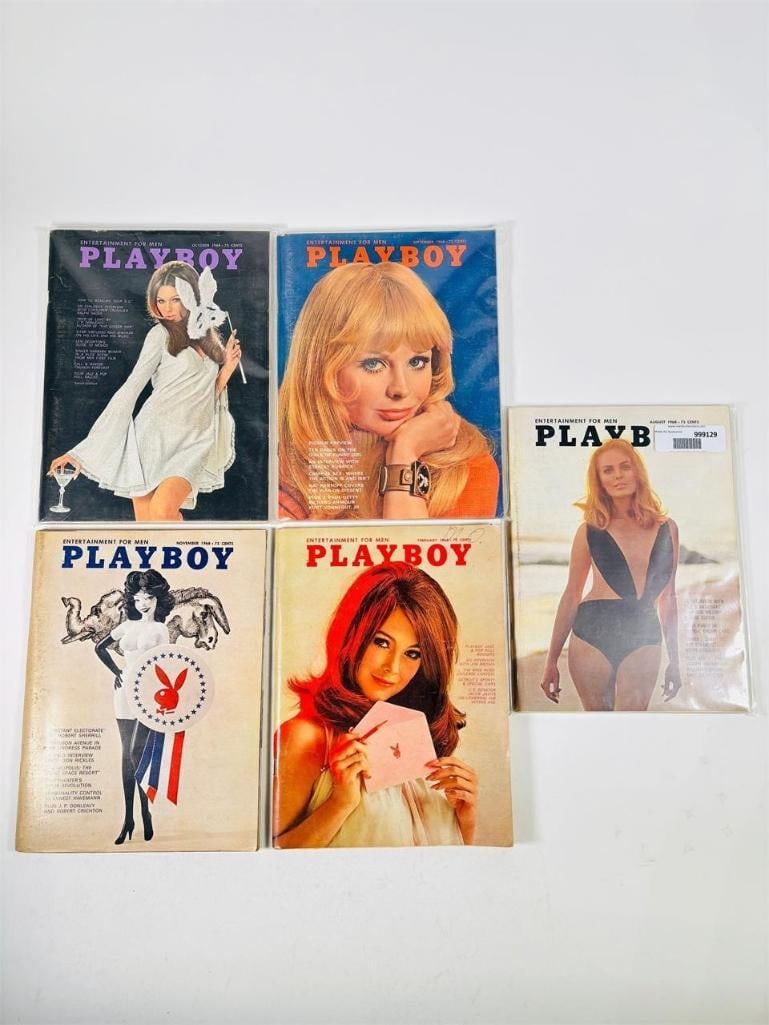 1968 Vintage Playboy Magazines Iconic Collectibles: set of five (5) vintage issues of Playboy Magazine. Known for its sophisticated blend of world-class photography, award-winning journalism, and interviews with the most influential figures of the 20th