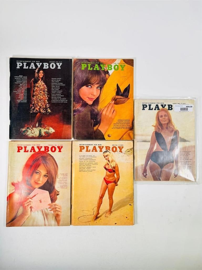 1968 Vintage Playboy Magazines Iconic Collectibles: set of five (5) vintage issues of Playboy Magazine. Known for its sophisticated blend of world-class photography, award-winning journalism, and interviews with the most influential figures of the 20th