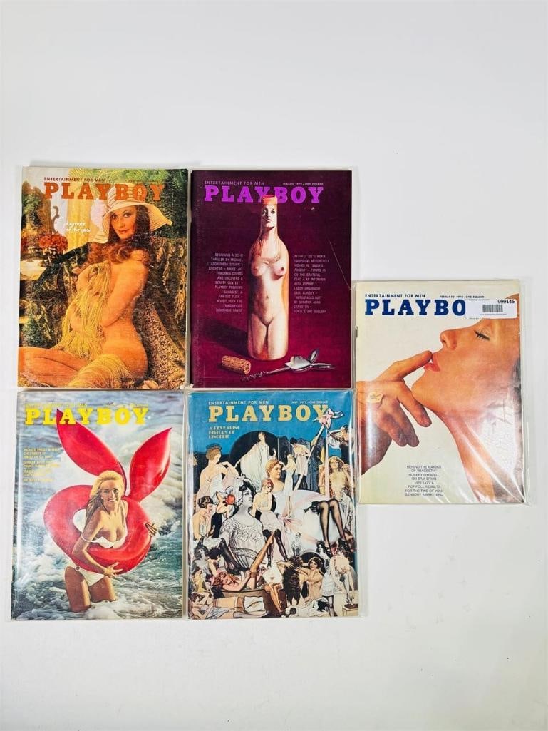 1972 Vintage Playboy Magazines Adult Media: set of five (5) vintage issues of Playboy Magazine. Known for its sophisticated blend of world-class photography, award-winning journalism, and interviews with the most influential figures of the 20th