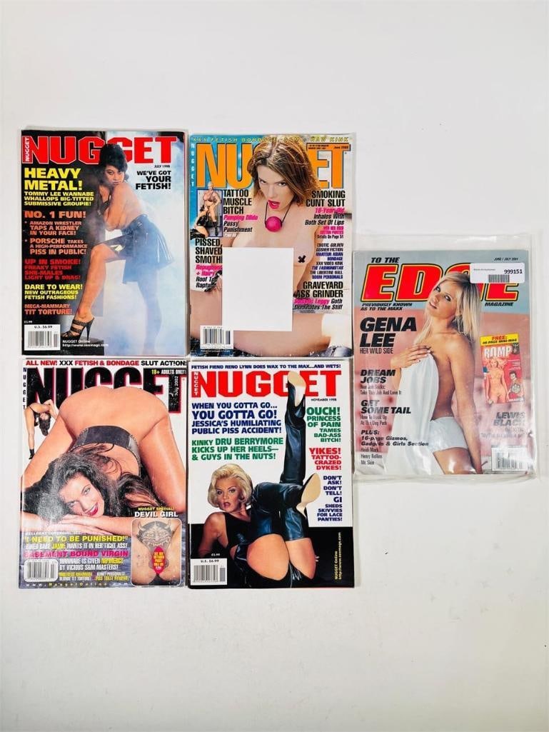 Vintage Nugget Adult Magazines - 80s/90s Issues: Set of five (5) vintage issues of Nugget Magazine. Known for its unique blend of provocative glamour photography, classic fiction, and cult-favorite humor features, this publication is a staple of 20t