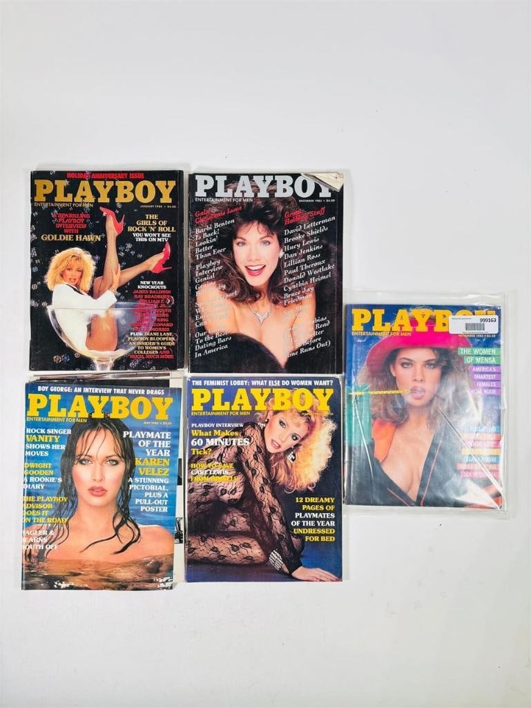 Vintage Playboy Collection - Set of 5 -1985: set of five (5) vintage issues of Playboy Magazine. Known for its sophisticated blend of world-class photography, award-winning journalism, and interviews with the most influential figures of the 20th