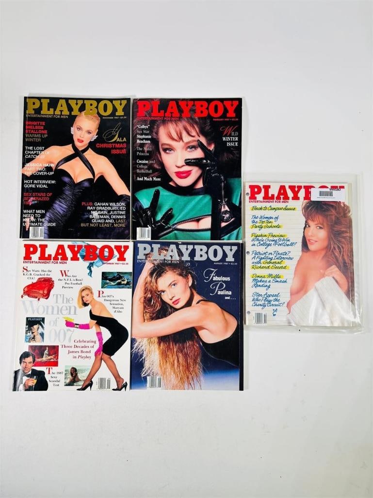 Vintage Playboy Magazines - Iconic 1987: set of five (5) vintage issues of Playboy Magazine. Known for its sophisticated blend of world-class photography, award-winning journalism, and interviews with the most influential figures of the 20th