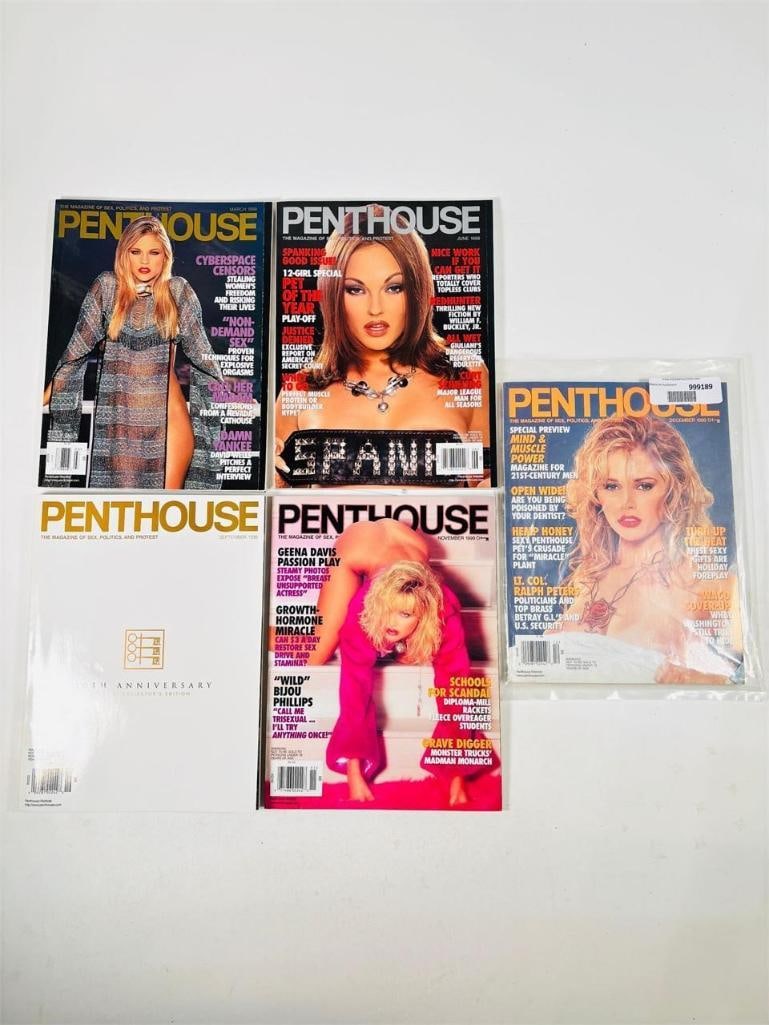Vintage Penthouse Magazine Lot - Set of 5-1999: set of five (5) vintage issues of Penthouse Magazine. Known for its sophisticated blend of provocative pictorials, high-end lifestyle features, and award-winning investigative journalism, this publica