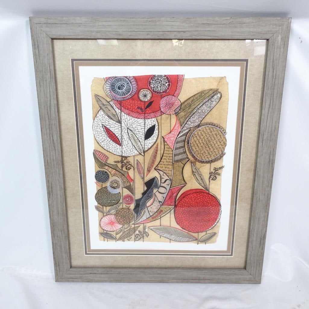 Mid Century Modern Abstract Floral Collage Framed Wall Art (1 of 4)