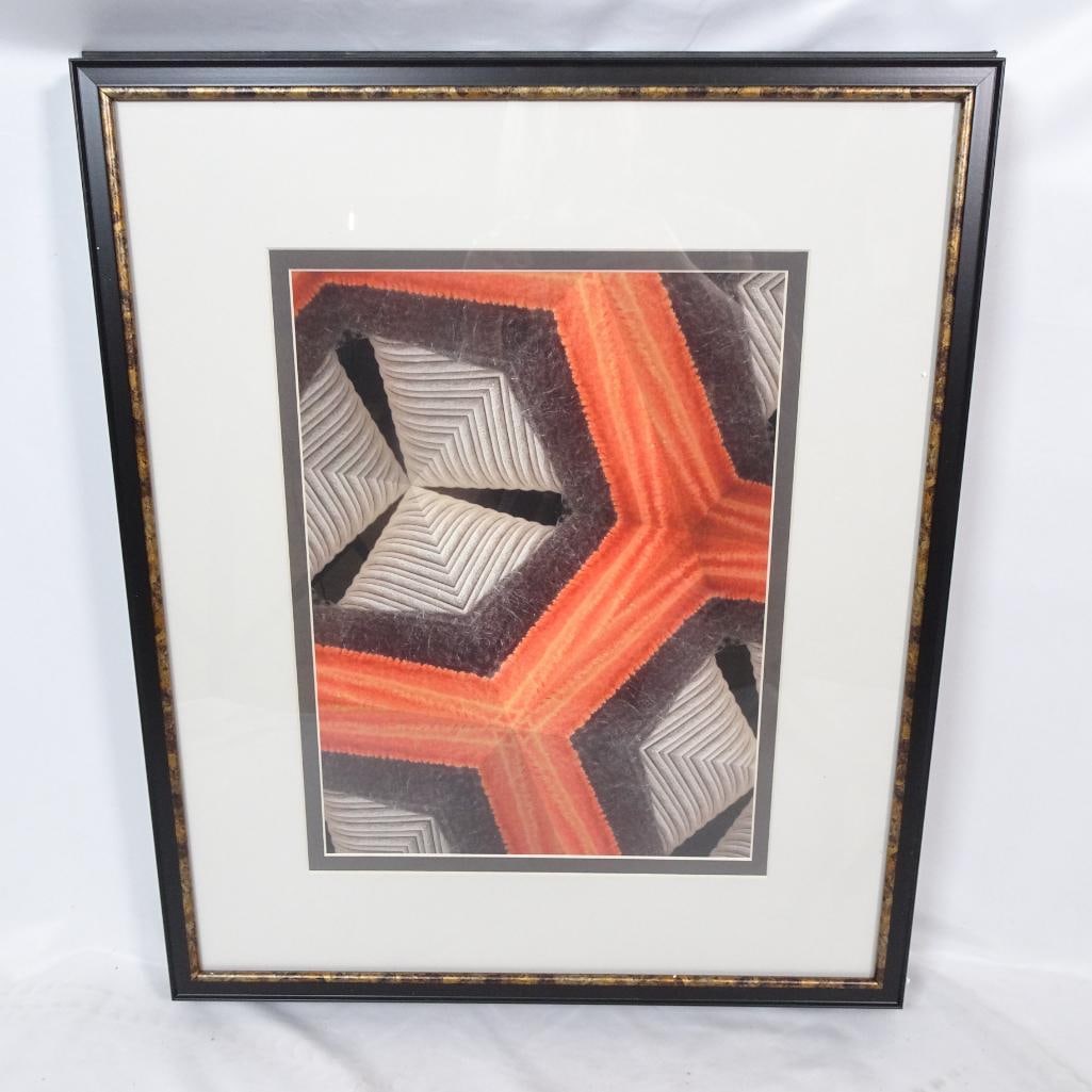 Paragon Intersecting Orange II Framed Art: Authentic Paragon Picture Gallery framed wall art from the Bobby Sikes Home Collection. Features: Contemporary abstract design Bold orange geometric pattern Double matting Black frame with gold