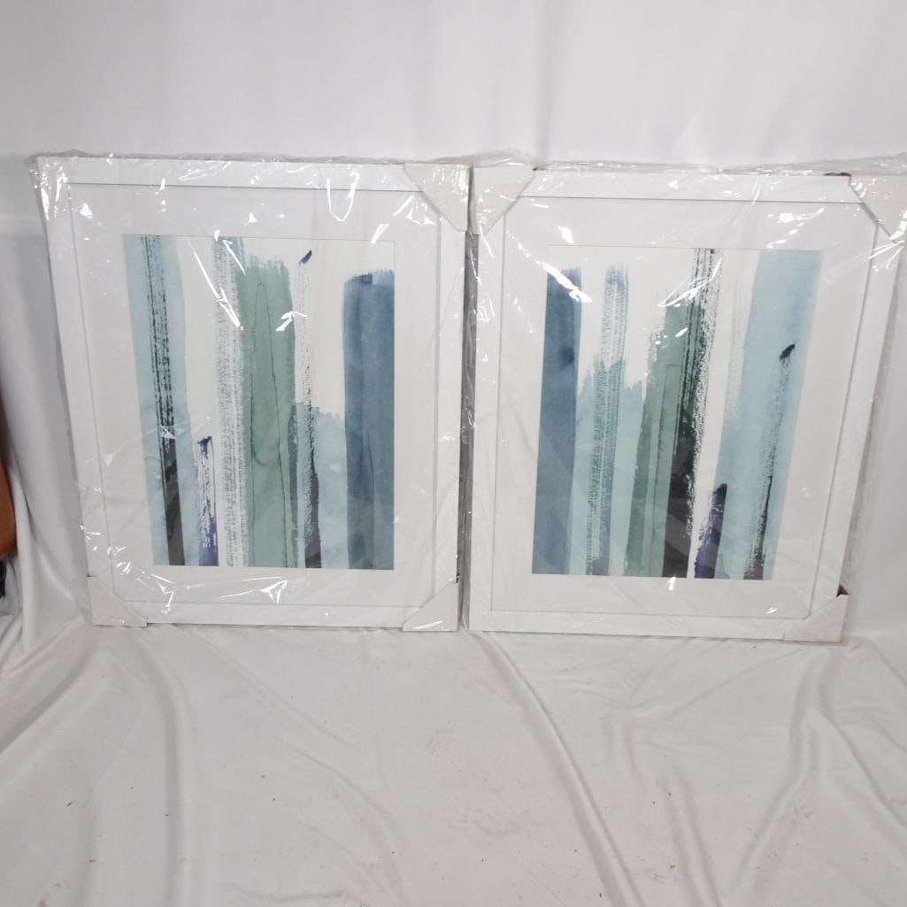 Set of 2 Large Framed Abstract Blue Aqua Wall Art (1 of 5)