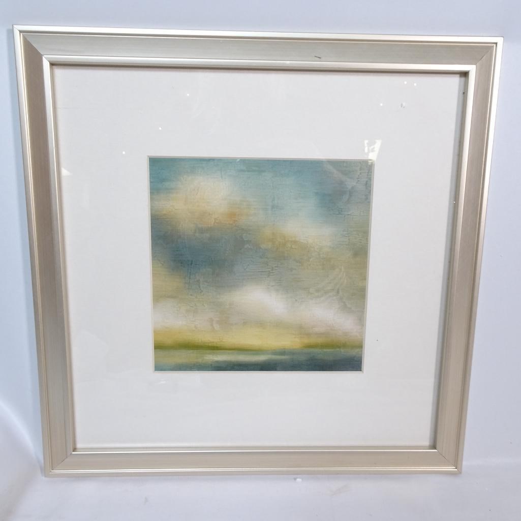 Framed Abstract Landscape Print Soft Blue Green Modern Wall Art (1 of 4)