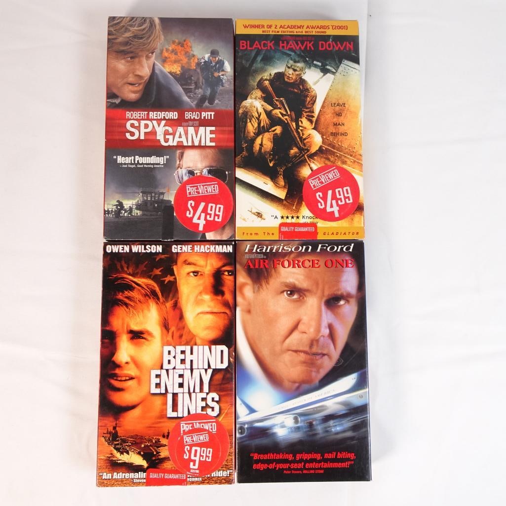 Lot of 4 VHS Tapes Action War Movies Black Hawk Down, Spy Game, Air Force One, Behind Enemy Lines (1 of 2)