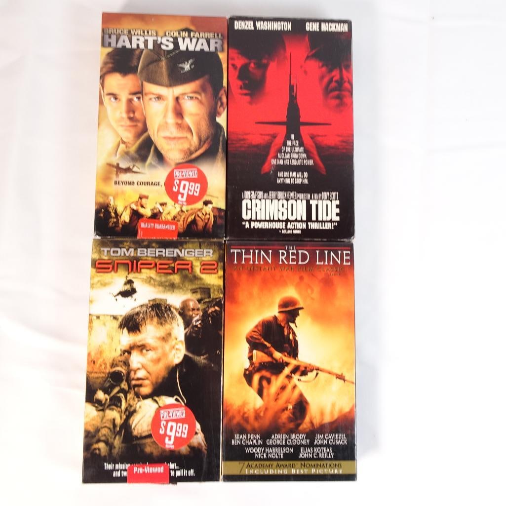 Lot of 4 VHS War Movies Crimson Tide, Thin Red Line, Hart?s War, Sniper 2 Vintage Blockbuster (1 of 2)