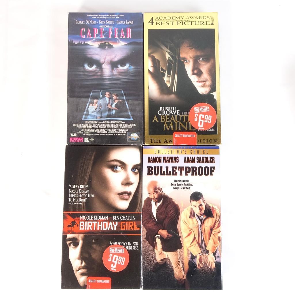Lot of 4 VHS Movies Cape Fear, A Beautiful Mind, Bulletproof, Birthday Girl Vintage (1 of 2)